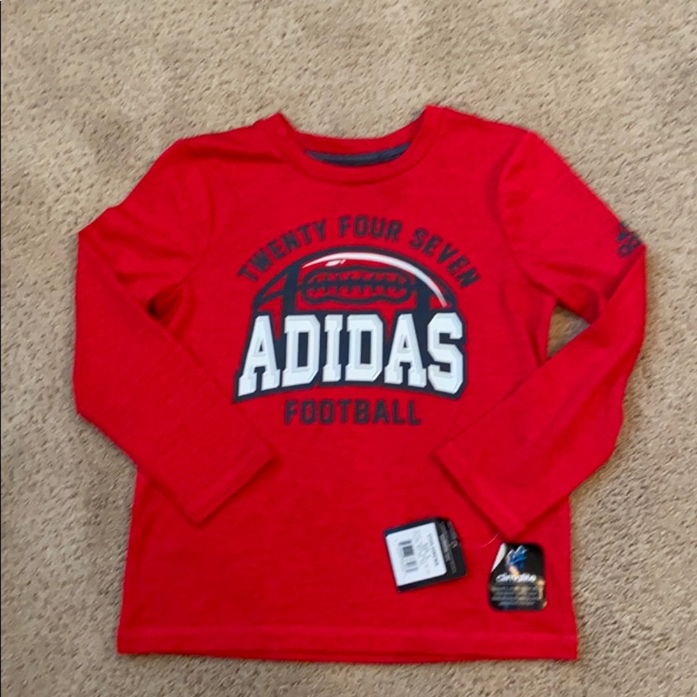 Adidas boy 4 red football shirt long sleeve